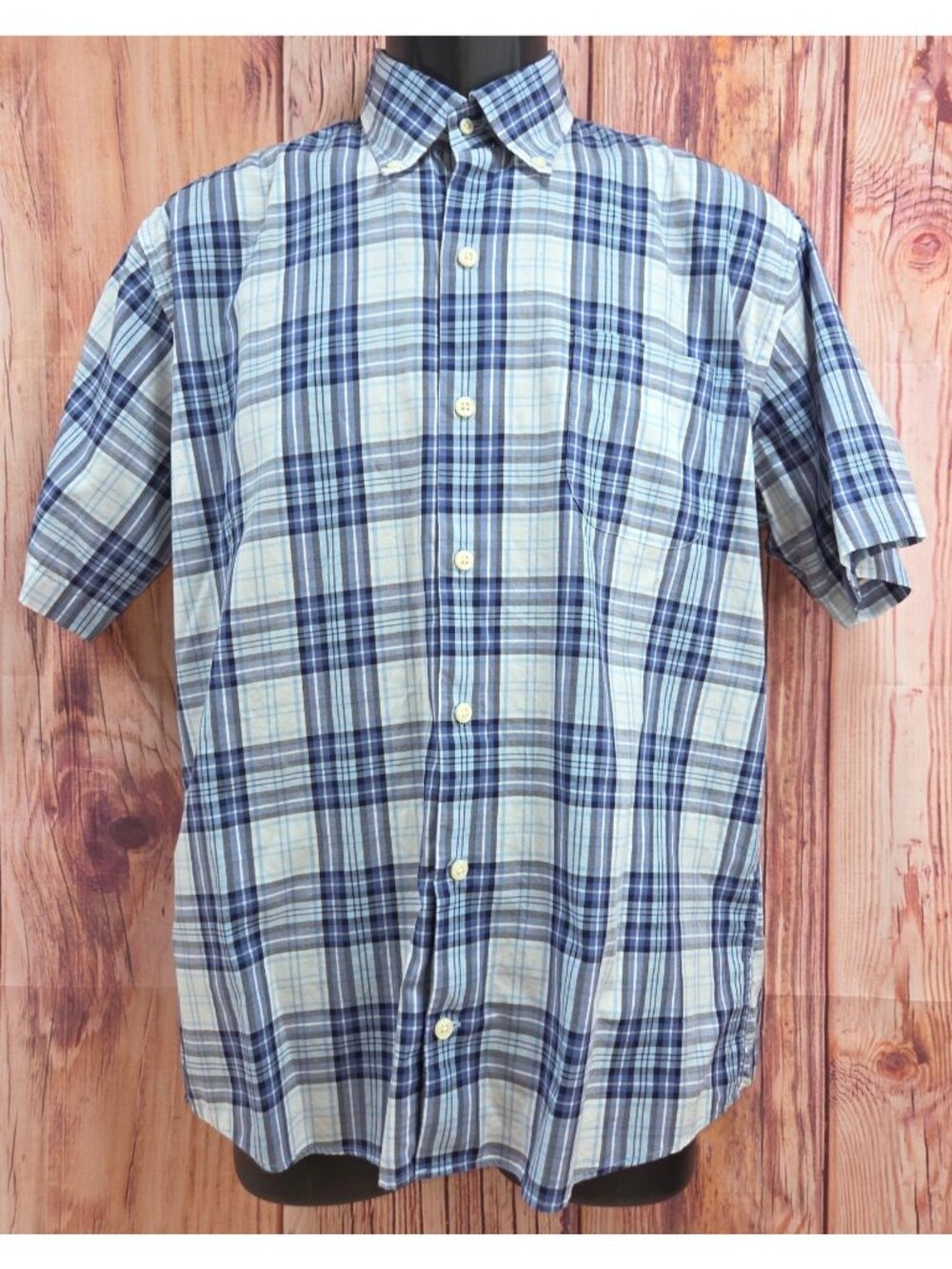 Peter Millar Mens Blue Plaid Button-Down Short-Sleeve Shirt Medium